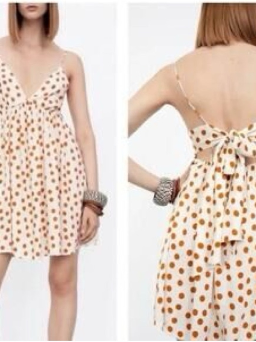 Zara Cream Mini Dress with Brown Polka Dots